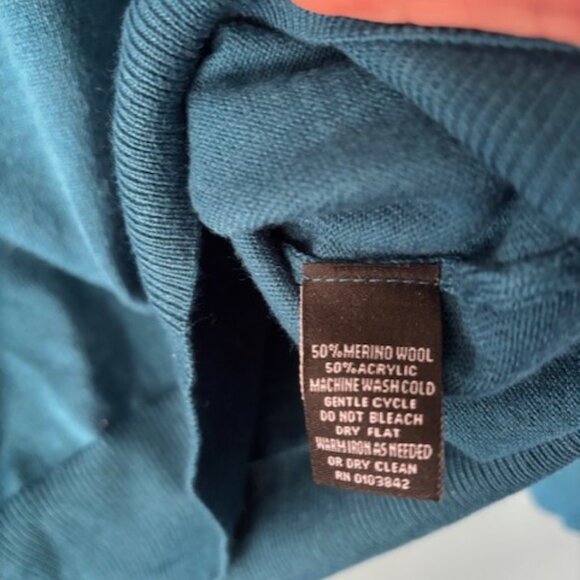 Neiman Marcus Sweater L Green Blue Merino Knit 1/4 Zip Ribbed Preppy Collegiate - Picture 6 of 6